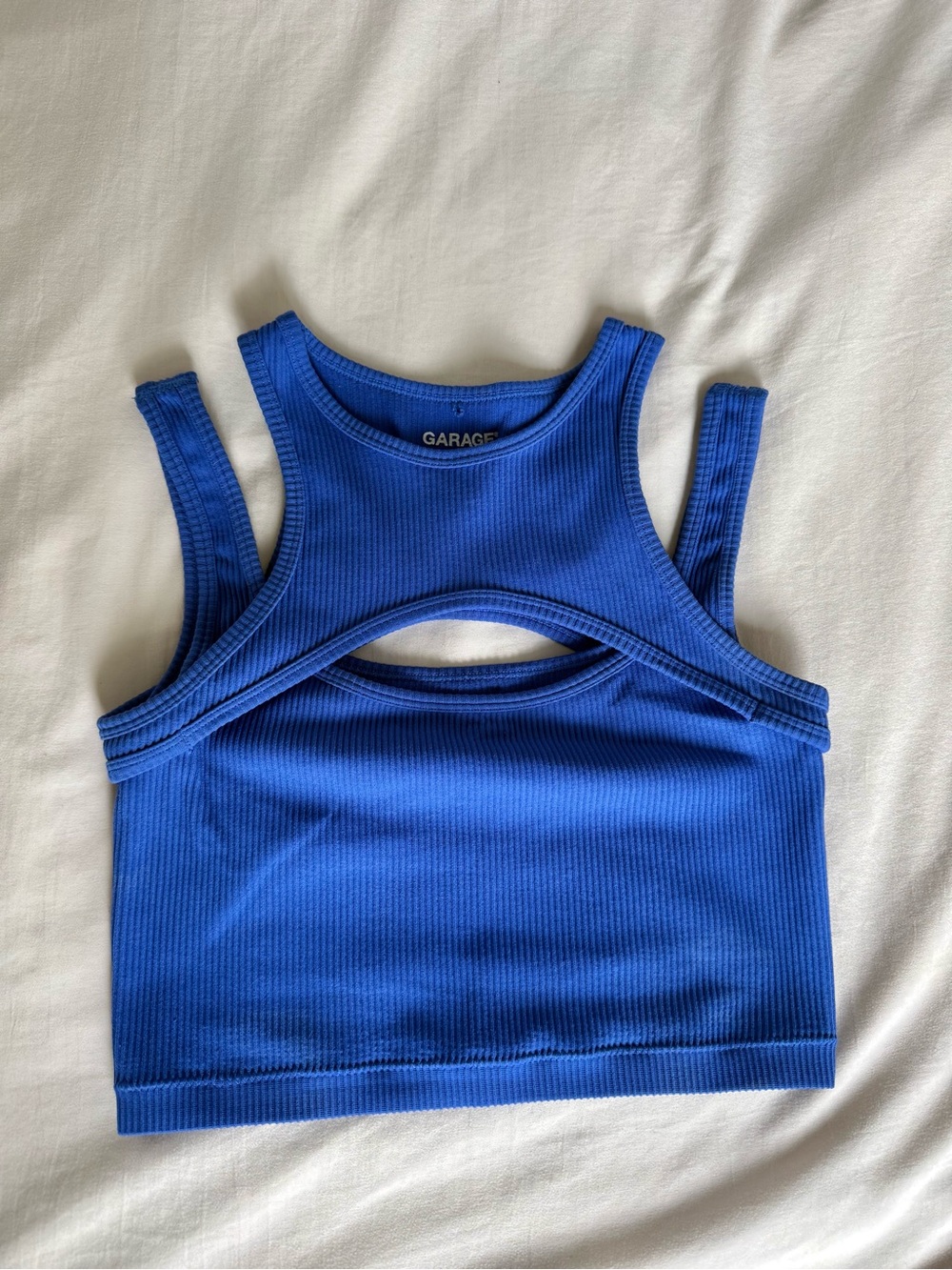 Garage Bright Blue Ribbed Cutout Tank Top